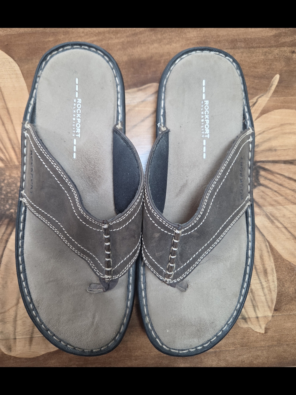 Rockport Men’s Dark Brown Leather Slide Sandals Size 12